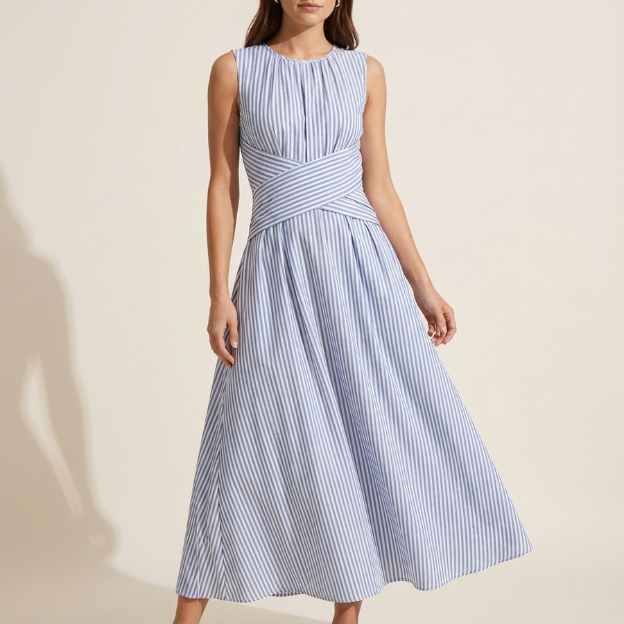 Robe Midi Rayée Bleue et Blanche