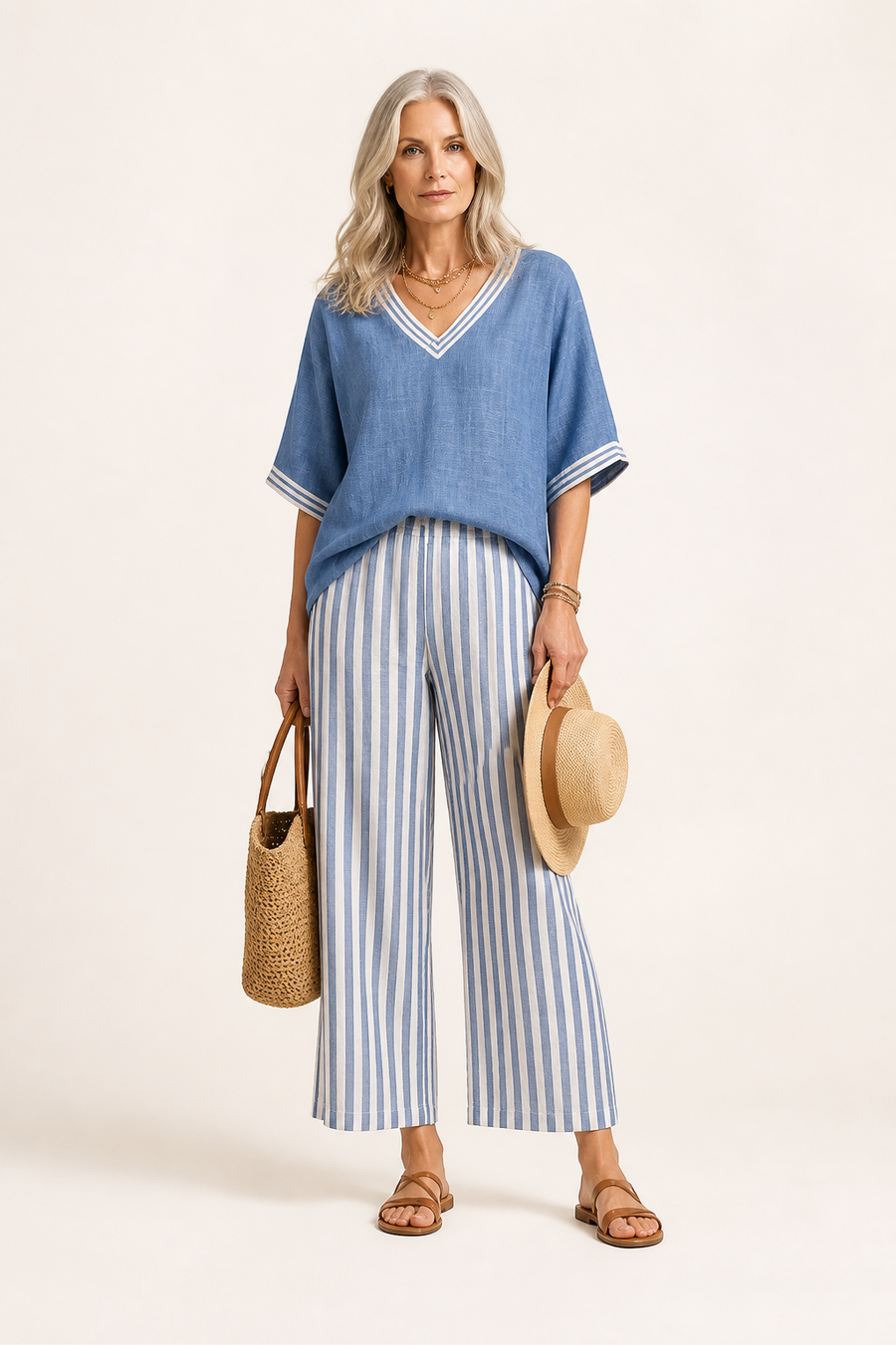 Ensemble de Pantalons Rayés Élégance Décontractée