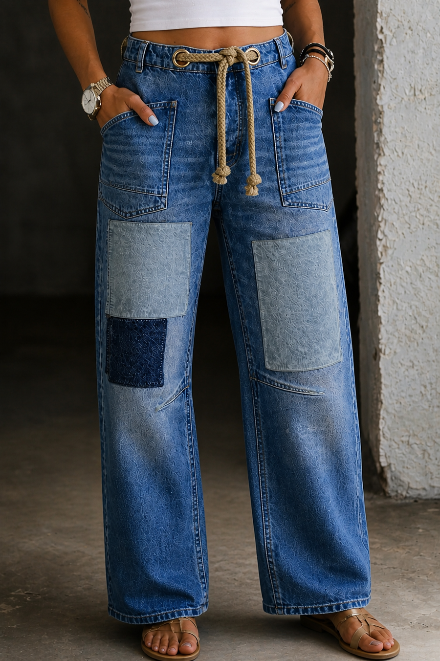 Margaret | Jeans à cordon de serrage en patchwork