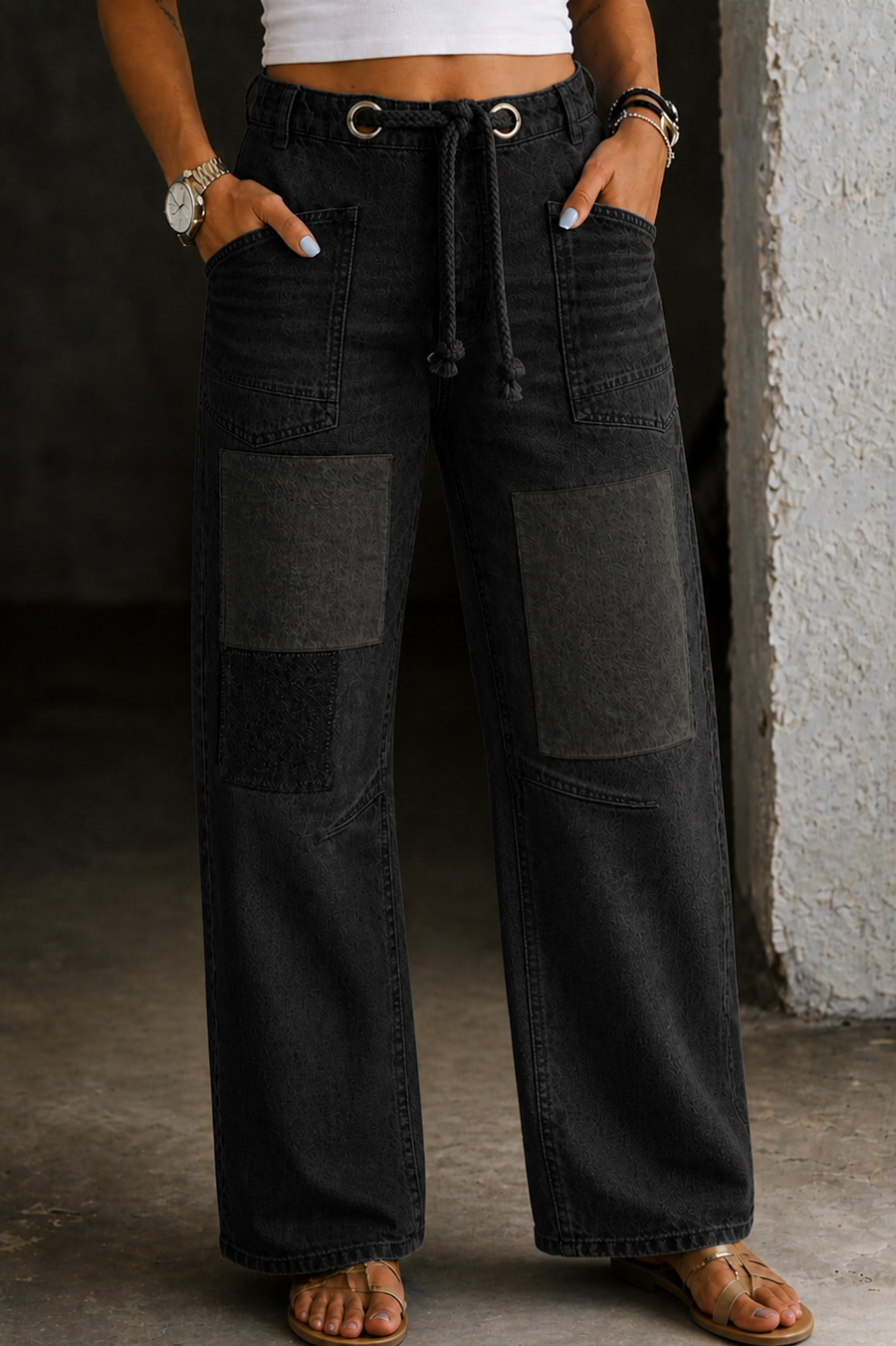 Margaret | Jeans à cordon de serrage en patchwork