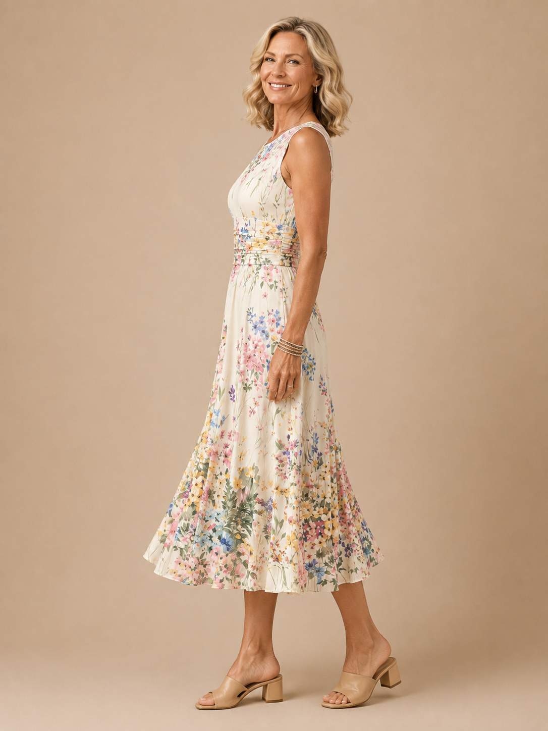 Paige | Robe Midi Fleurie Sans Manches