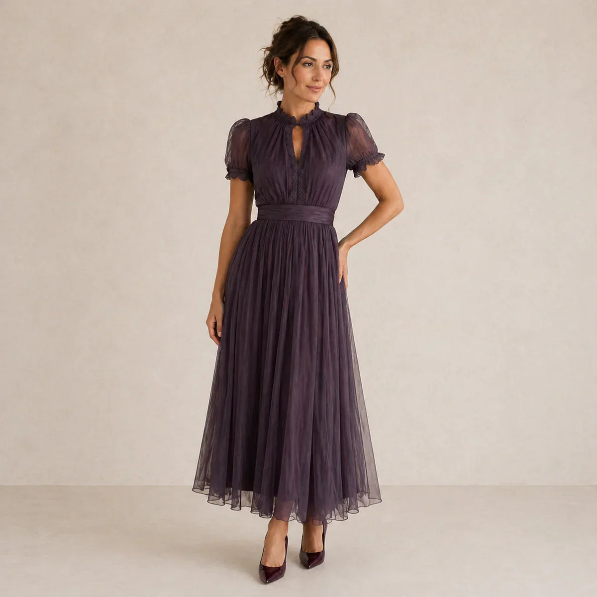 FLAVIA | Robe longue lilas avec dentelle