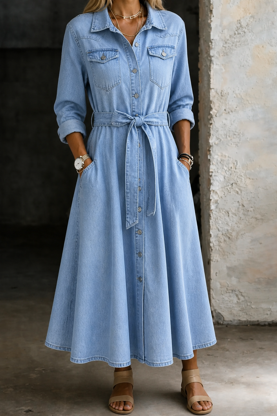 Luna | Robe en Jean à Manches Longues