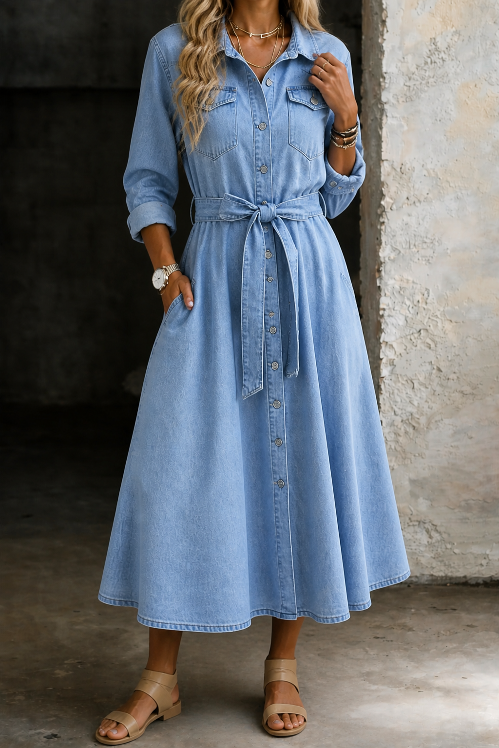 Luna | Robe en Jean à Manches Longues