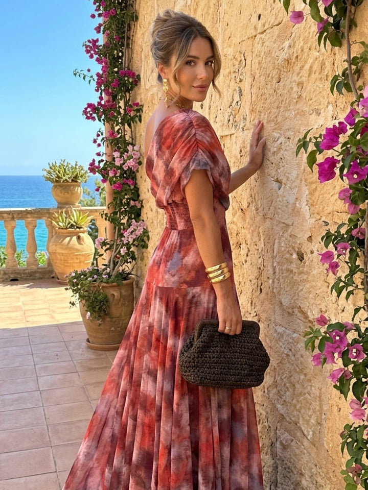Coralie | Robe Maxi Asymétrique à Imprimé Aquarelle