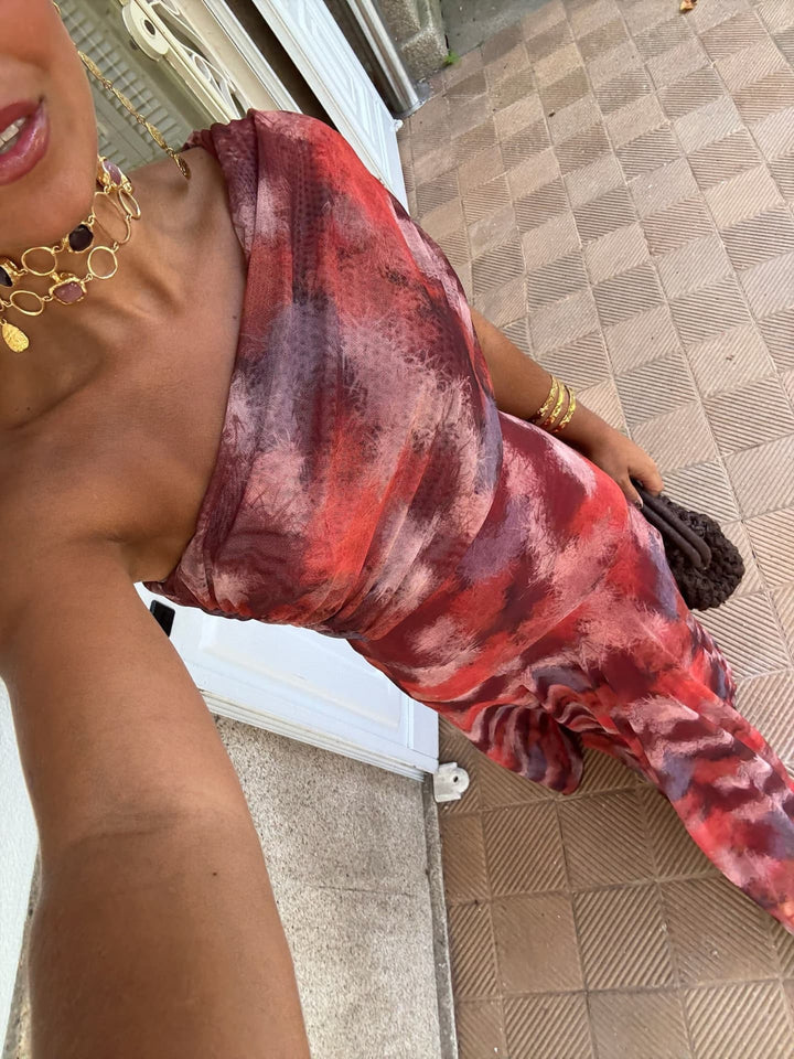 Coralie | Robe Maxi Asymétrique à Imprimé Aquarelle