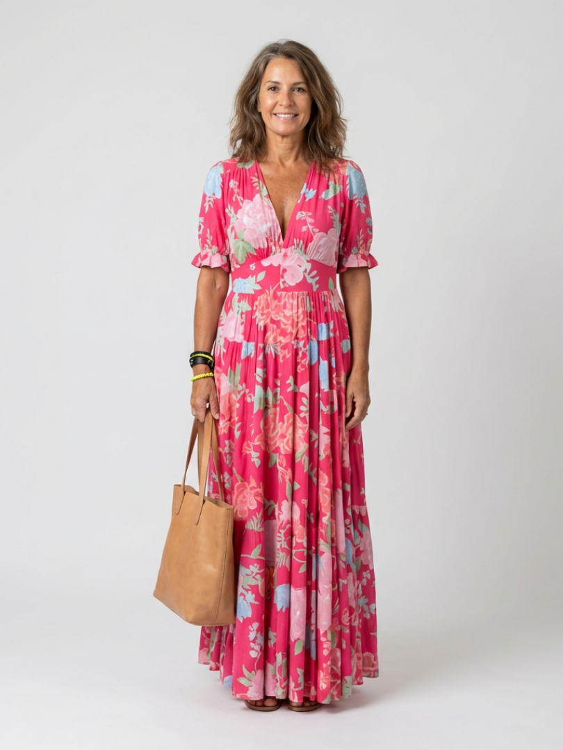 Élodie | Robe Longue Fleurie à Décolleté Croisé