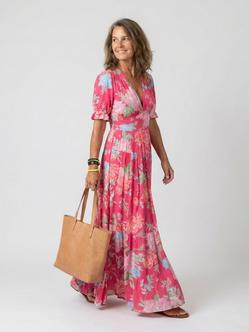 Élodie | Robe Longue Fleurie à Décolleté Croisé
