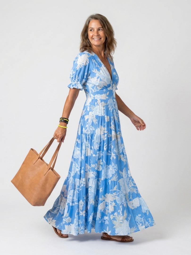 Élodie | Robe Longue Fleurie à Décolleté Croisé