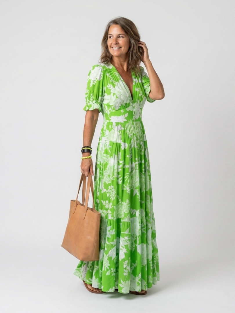 Élodie | Robe Longue Fleurie à Décolleté Croisé