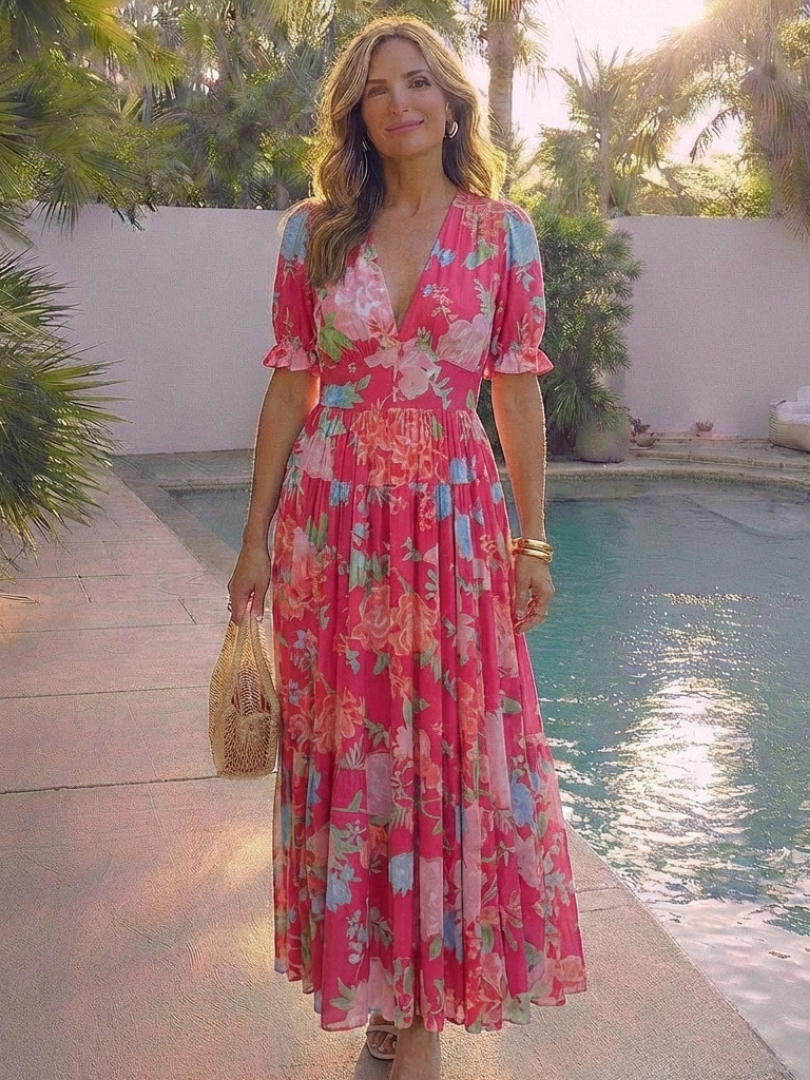 Élodie | Robe Longue Fleurie à Décolleté Croisé