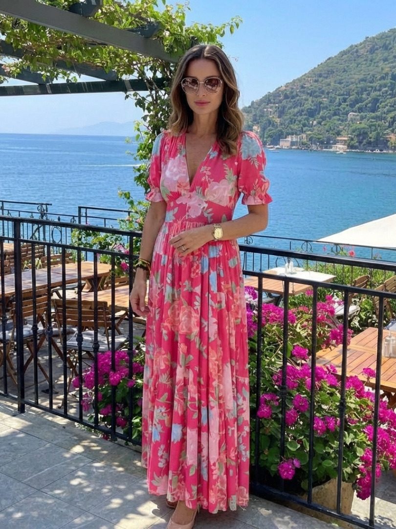 Élodie | Robe Longue Fleurie à Décolleté Croisé