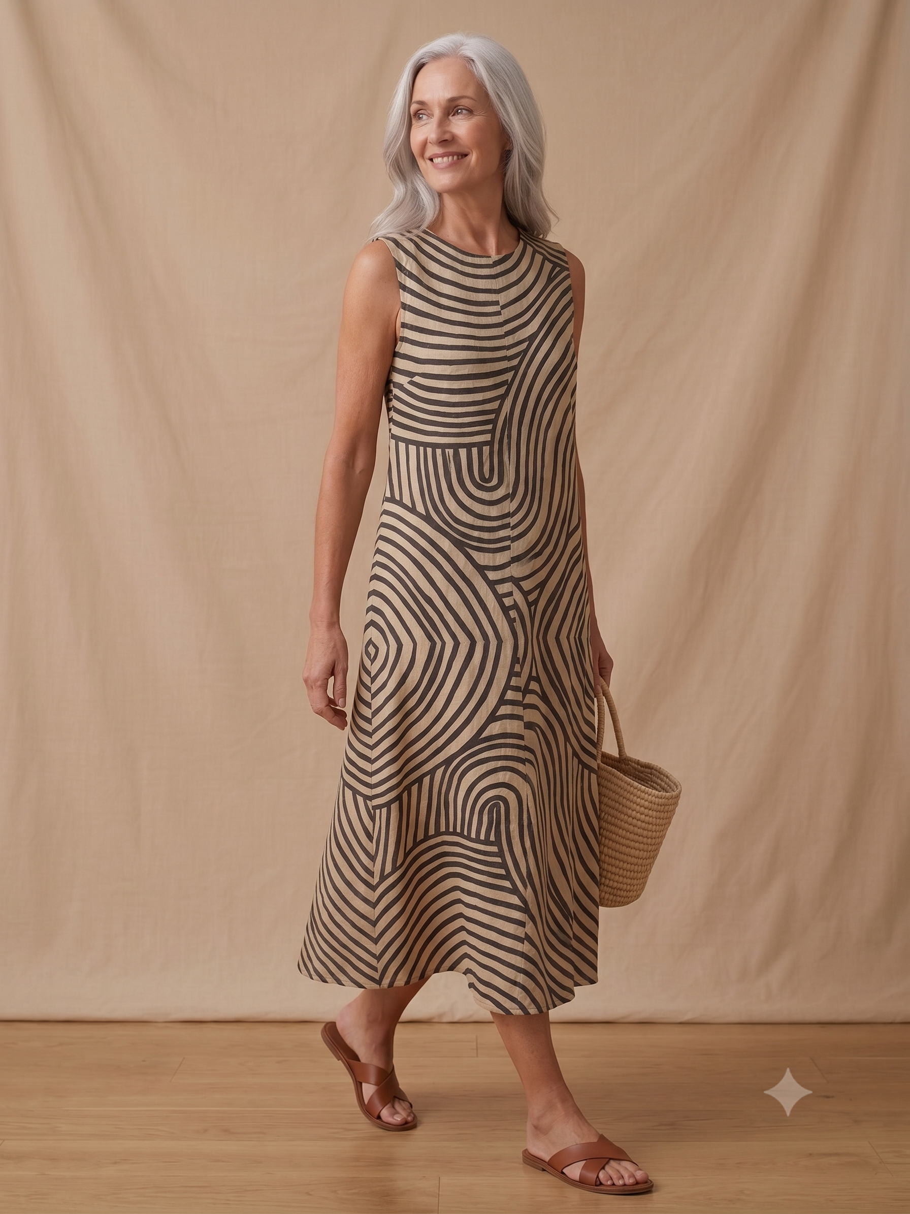 Jade - Robe Midi Imprimée Sans Manches pour Femme