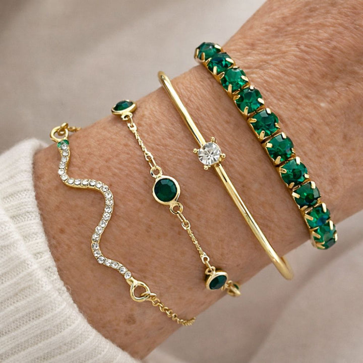 Ensemble de Bracelets en Pierre Précieuse Verte