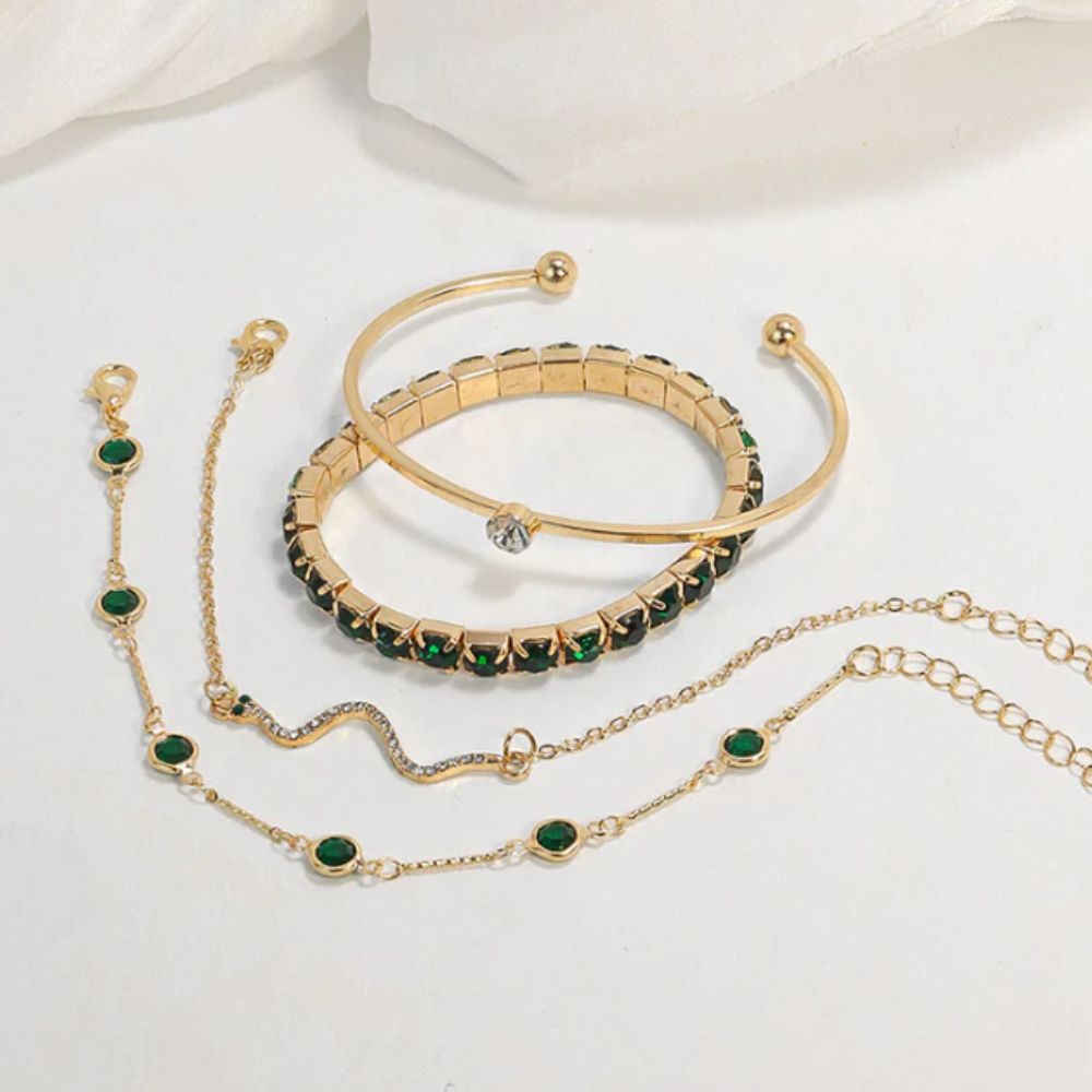 Ensemble de Bracelets en Pierre Précieuse Verte
