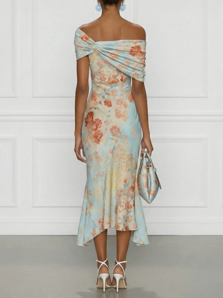 Vittoria | Robe Midi Sirène Florale Bleue
