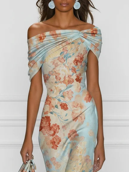 Vittoria | Robe Midi Sirène Florale Bleue