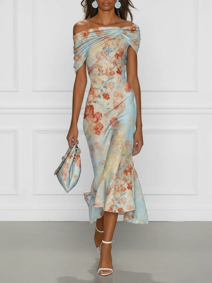 Vittoria | Robe Midi Sirène Florale Bleue