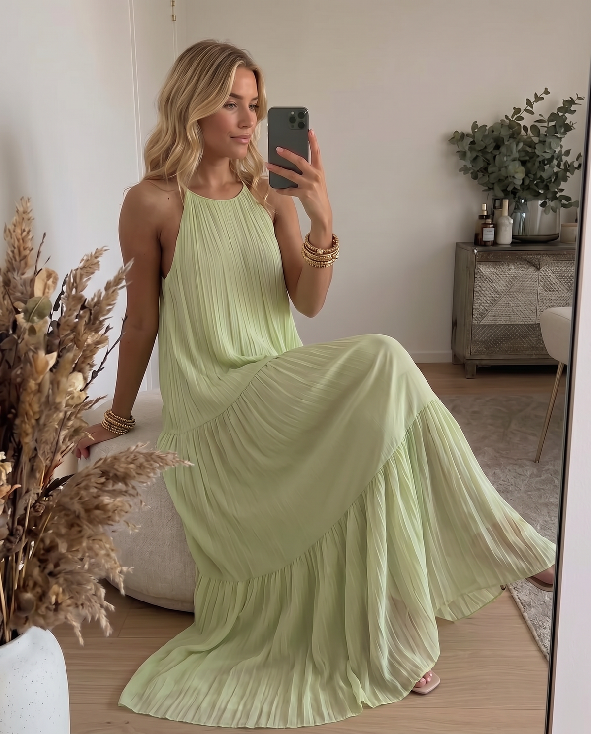 LIVIA | Robe Maxi Boho Pistache