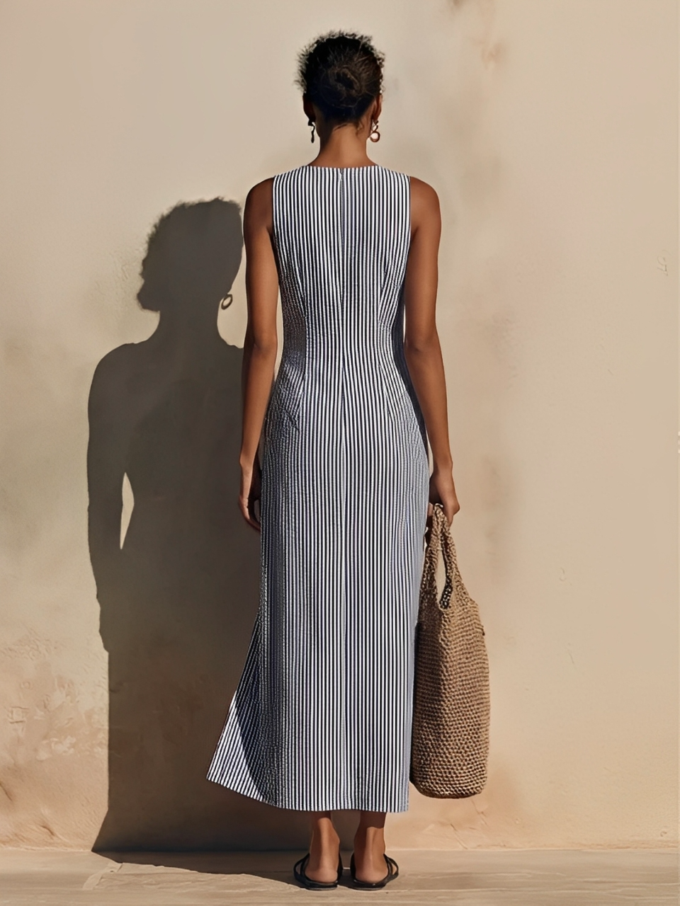 Robe Maxi Rayée Bleu-Blanc