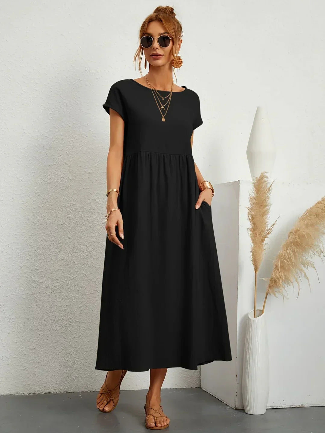 Gabrielle | Robe Midi Fluide Élégance Intemporelle