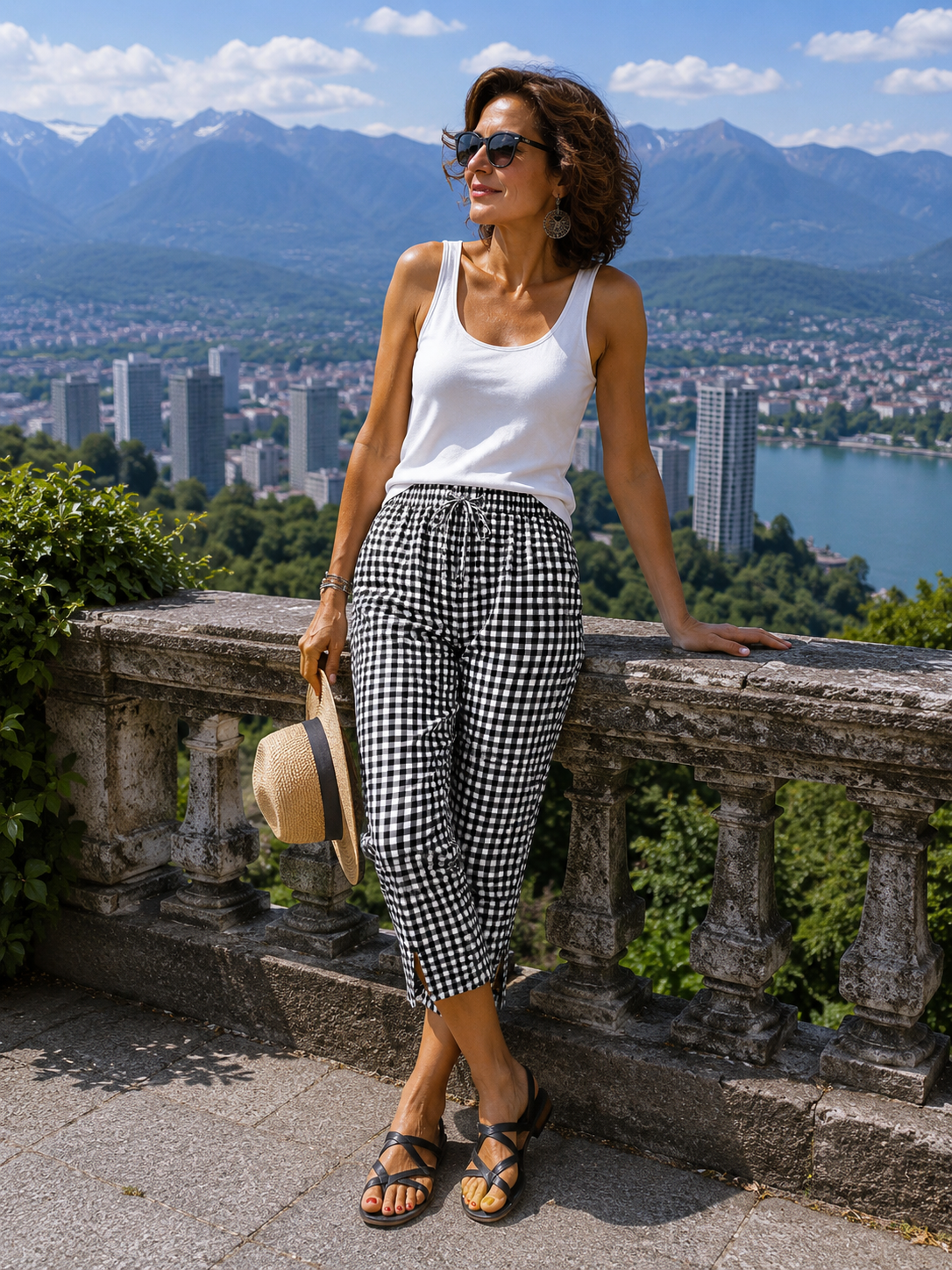 Jessy | Pantalon Capri à Carreaux et Taille Ajustable