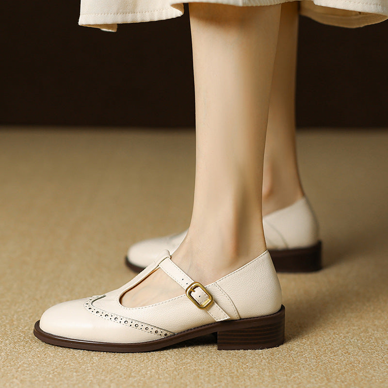 Chaussures Mary Jane en Cuir Véritable T-Bar Confort Vintage