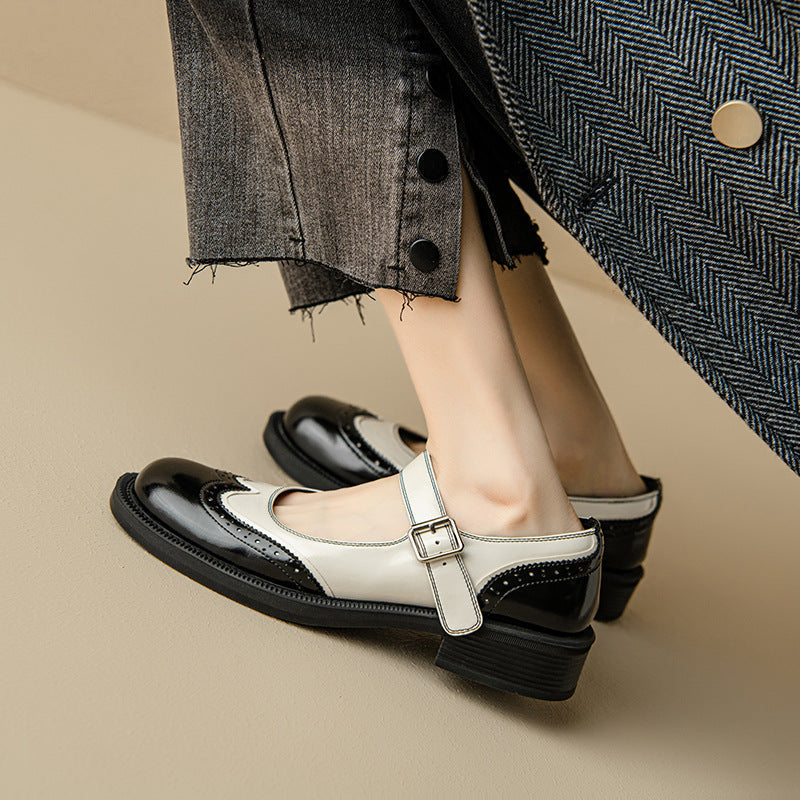 Chaussures Mary Jane en Cuir Véritable T-Bar Confort Vintage