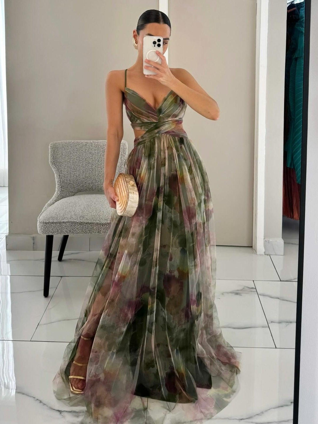 Karen | Robe Maxi à Imprimé Floral Peint en V