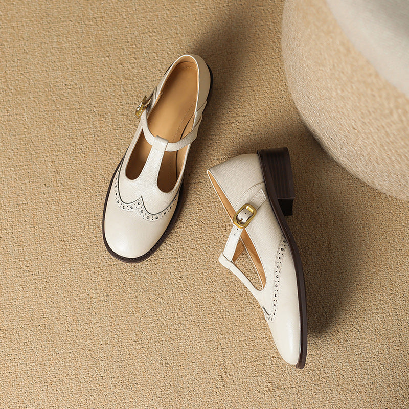 Chaussures Mary Jane en Cuir Véritable T-Bar Confort Vintage