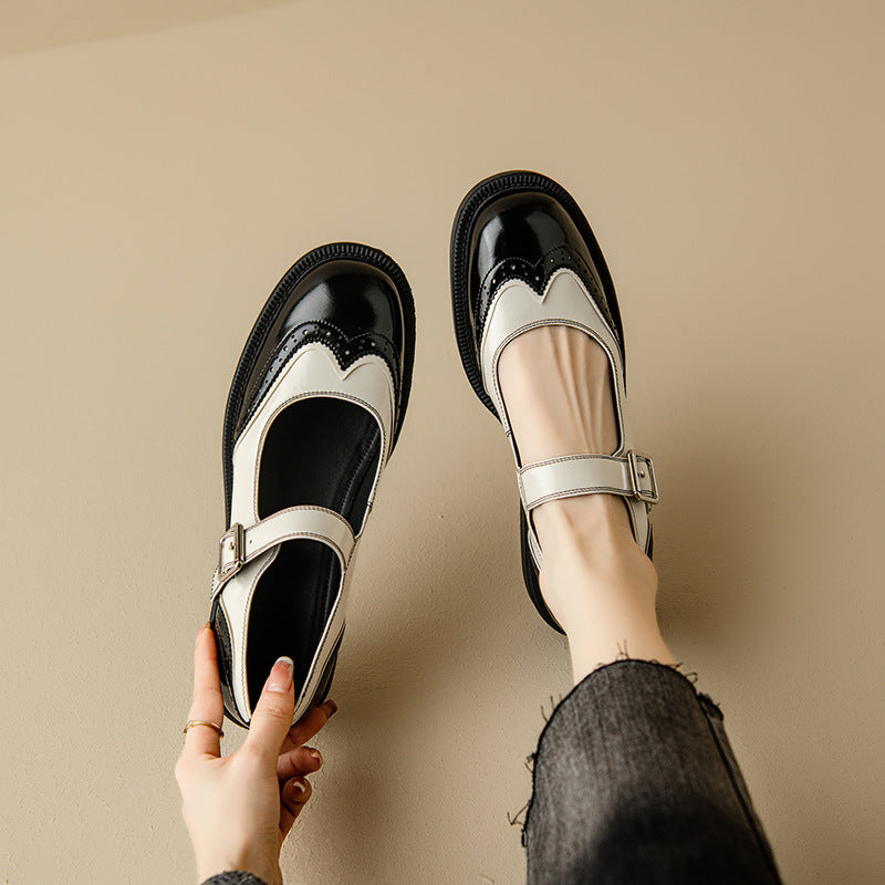 Chaussures Mary Jane en Cuir Véritable T-Bar Confort Vintage