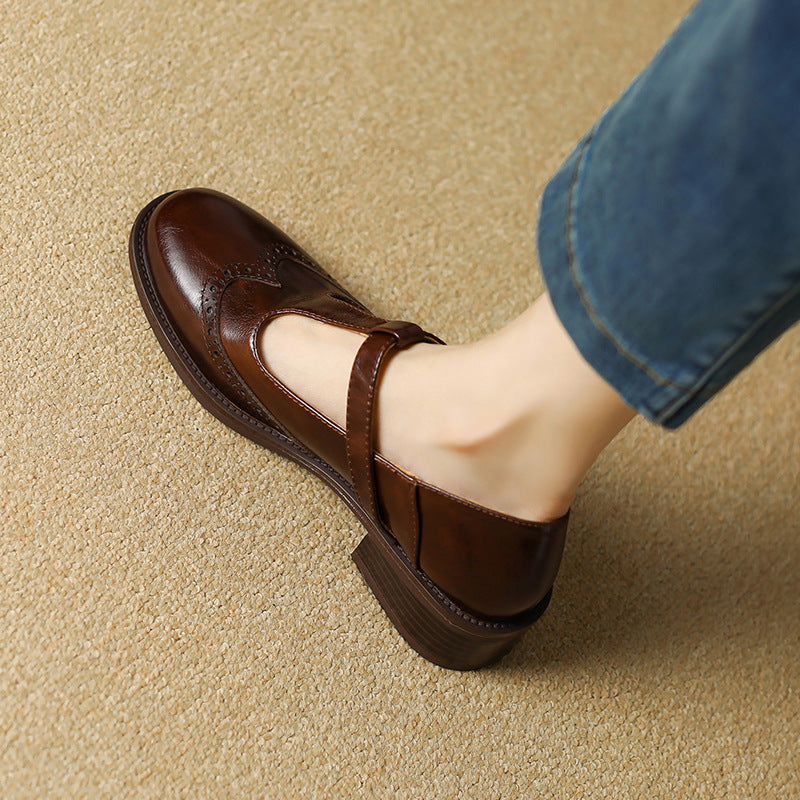 Chaussures Mary Jane en Cuir Véritable T-Bar Confort Vintage