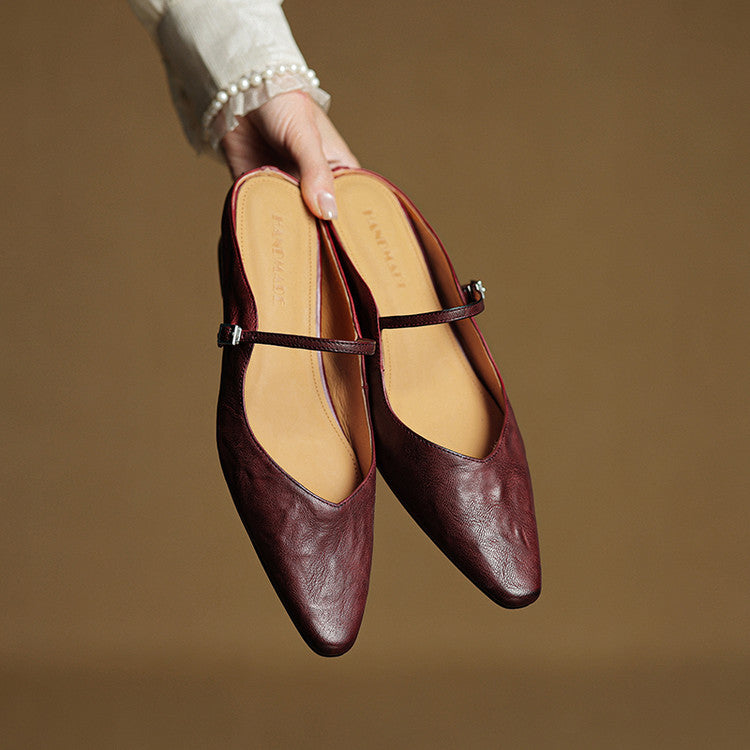 Mules en Cuir Véritable Vintage