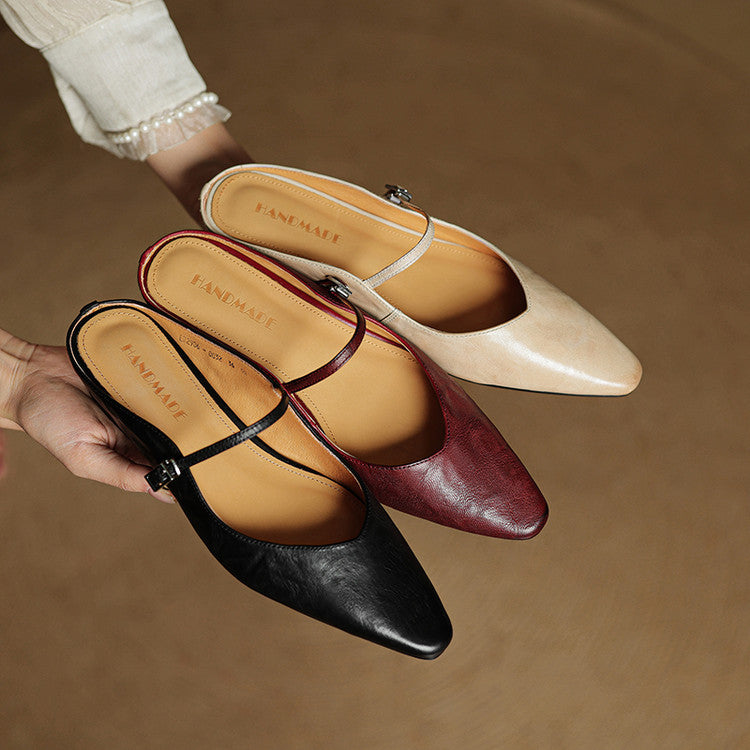 Mules en Cuir Véritable Vintage