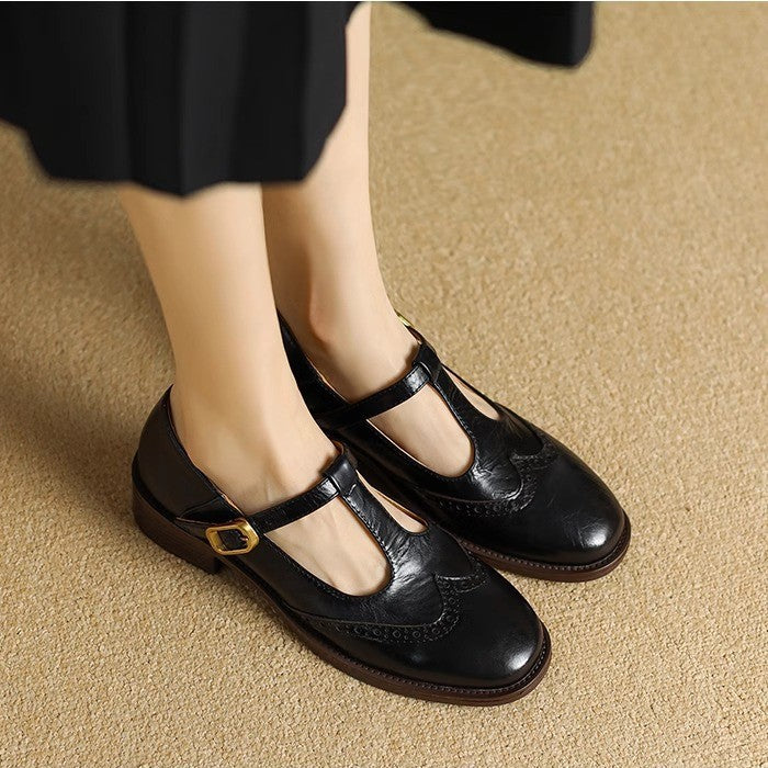 Chaussures Mary Jane en Cuir Véritable T-Bar Confort Vintage