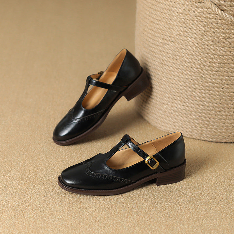Chaussures Mary Jane en Cuir Véritable T-Bar Confort Vintage