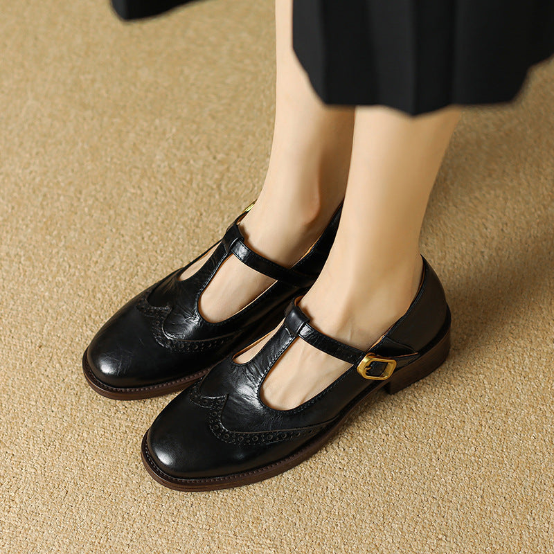 Chaussures Mary Jane en Cuir Véritable T-Bar Confort Vintage