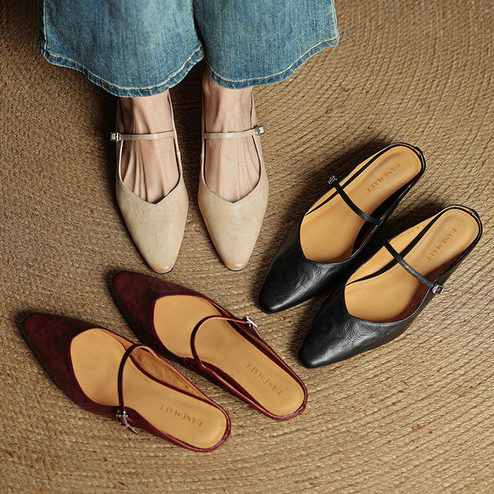 Mules en Cuir Véritable Vintage