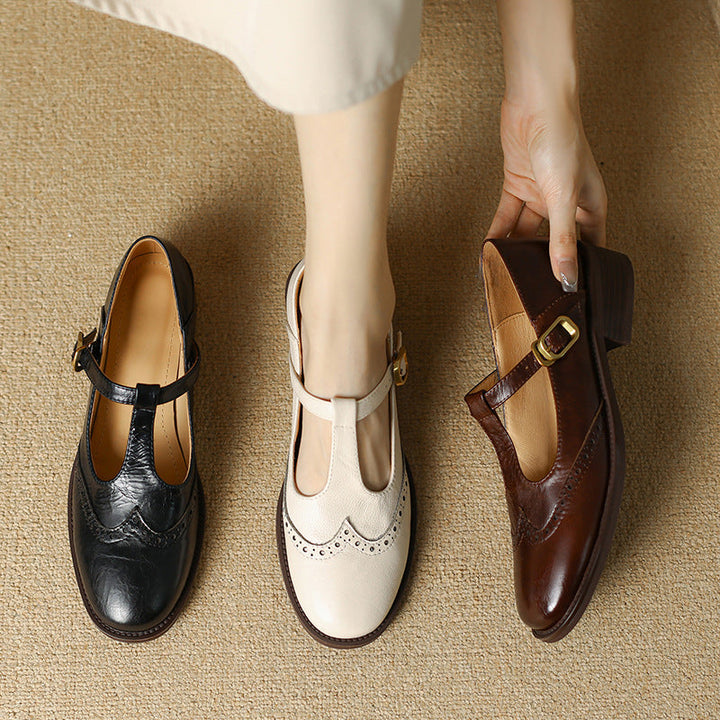 Chaussures Mary Jane en Cuir Véritable T-Bar Confort Vintage