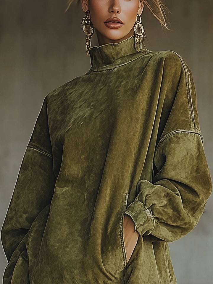 Nancy | Robe Turtleneck en Suède Synthétique à Franges