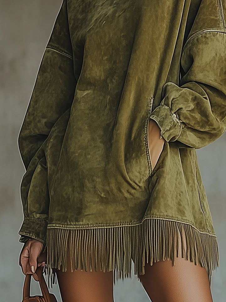 Nancy | Robe Turtleneck en Suède Synthétique à Franges
