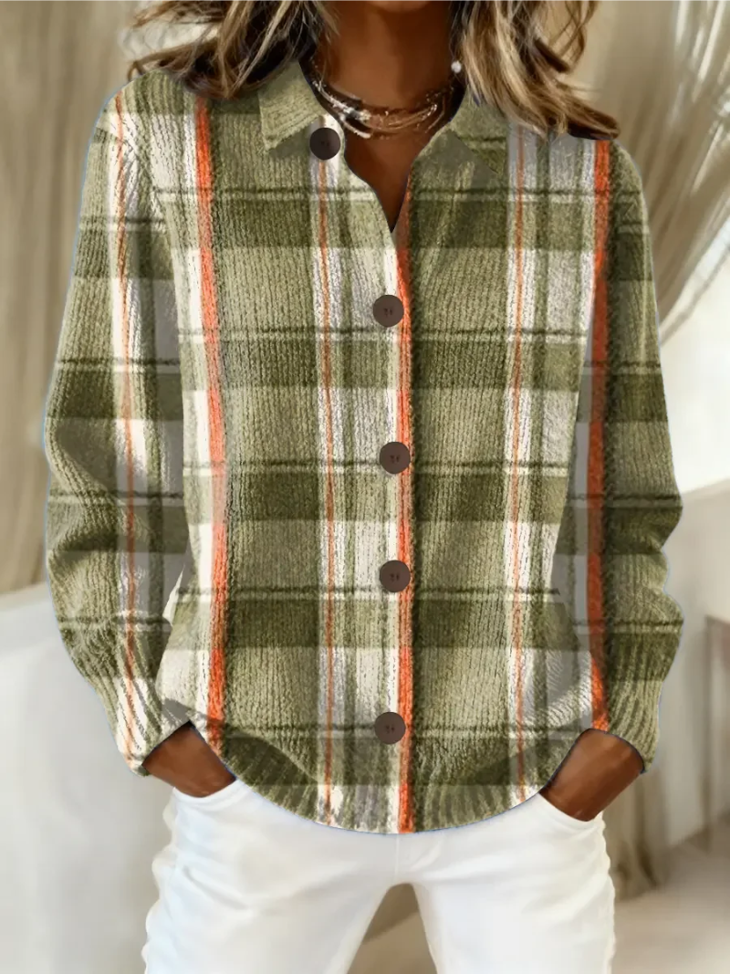 Cardigan Boutonné à Carreaux Olive | Noisette