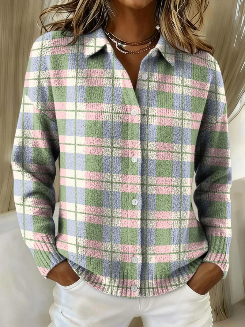 Margot | Cardigan à boutons à carreaux pastel