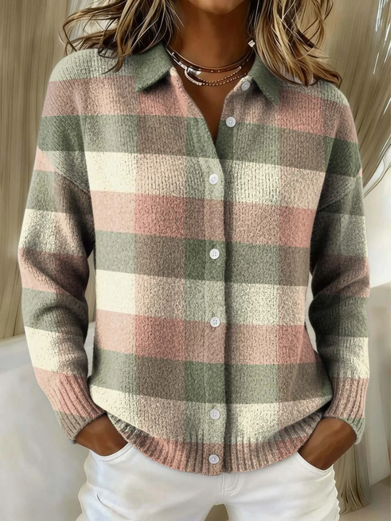Grace | Cardigan en Tricot à Carreaux Pastel