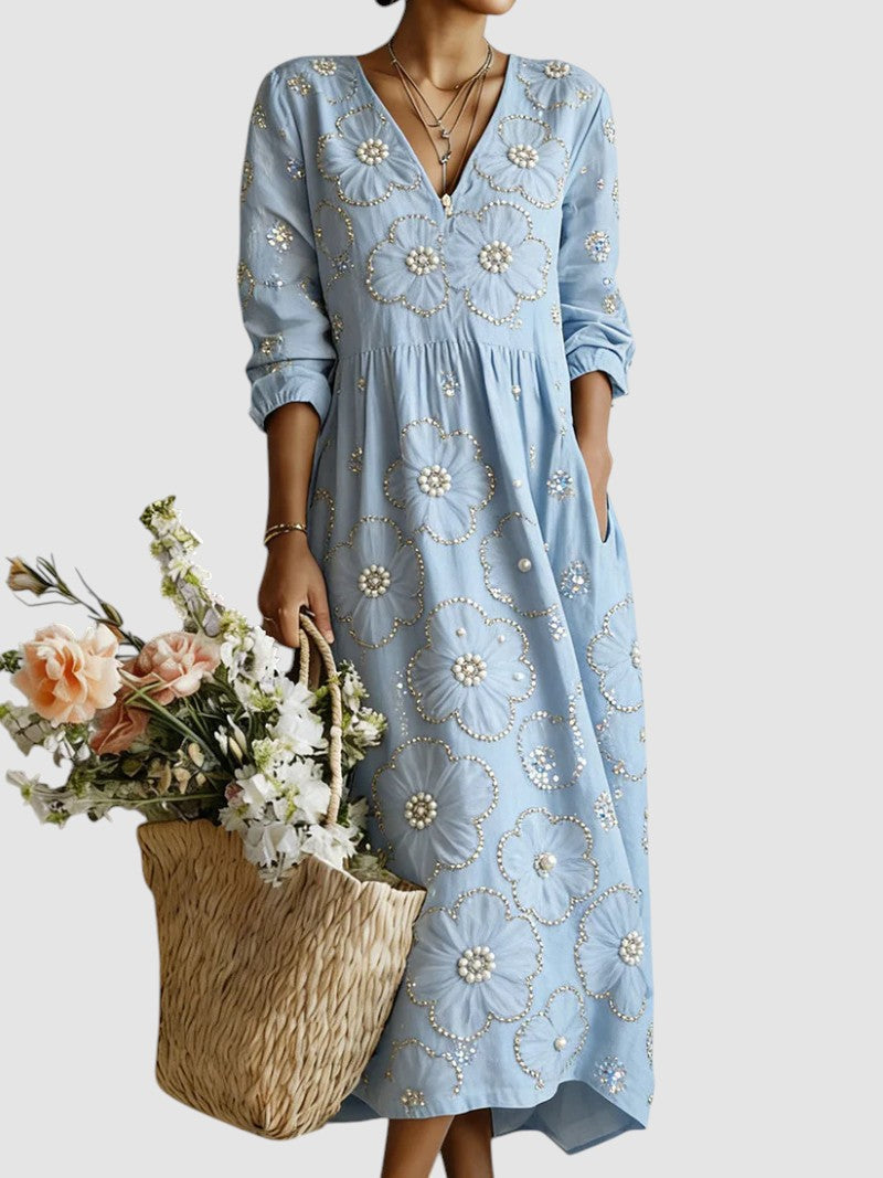 Clémence | Robe Longue Brodée à Motifs Floraux