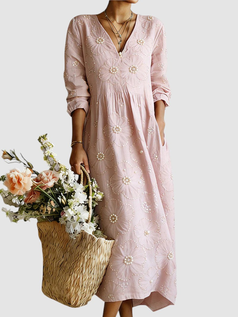 Clémence | Robe Longue Brodée à Motifs Floraux