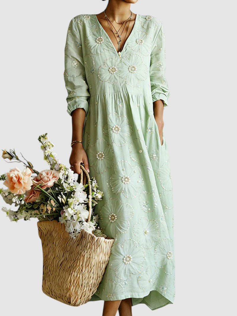 Clémence | Robe Longue Brodée à Motifs Floraux