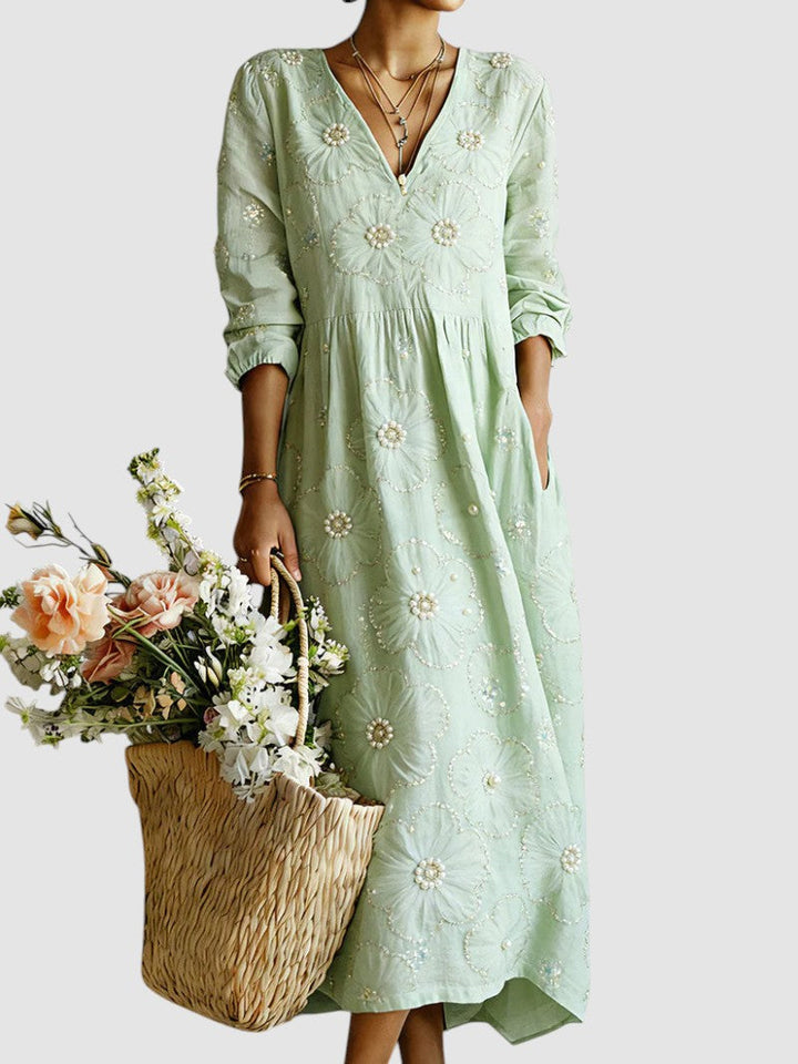 Clémence | Robe Longue Brodée à Motifs Floraux