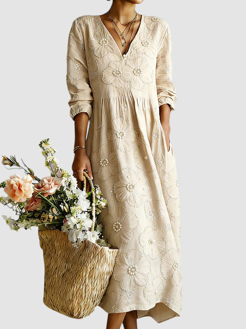 Clémence | Robe Longue Brodée à Motifs Floraux