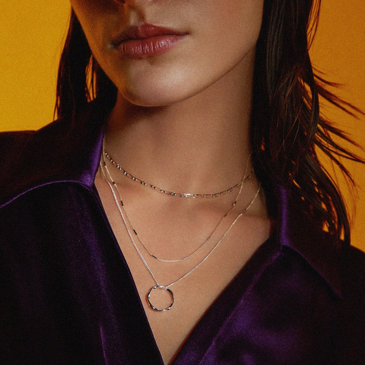 Collier Open Circle à Trois Rangées | Or Blanc
